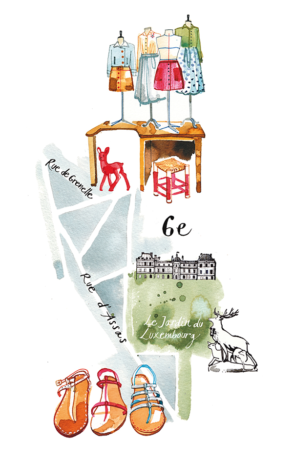 Madame Figaro, 2015, illustrated Map of a parisian district for their Paris city guide