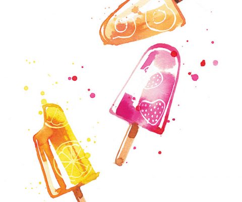 INEDIT Publications, 2016, ice lollies illustrating a recipe booklet, watercolor