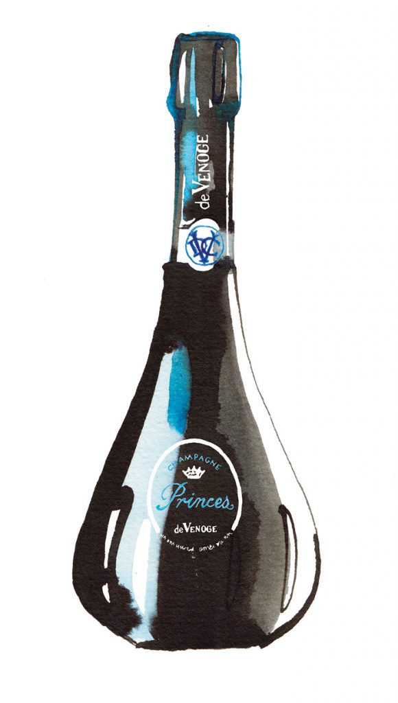 Madame Figaro, 2015, illustration of champagne bottle "Princes de Venoge", watercolor