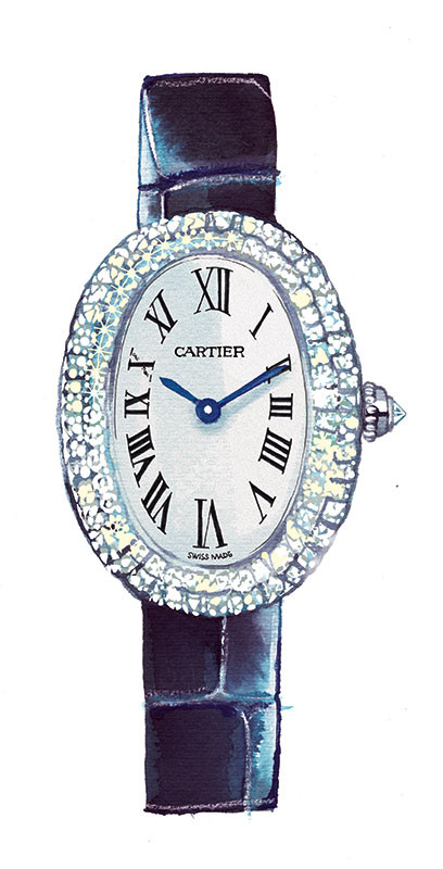 Madame Figaro, News/culte column 2019, Cartier watch, watercolor
