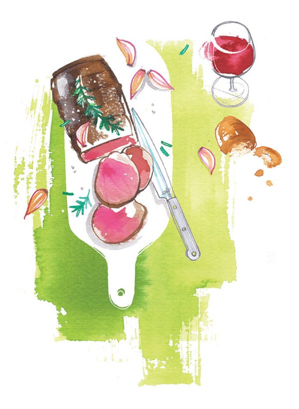 Freundin magazine, 2020, illustrated delicious summer recipes, Roast beef