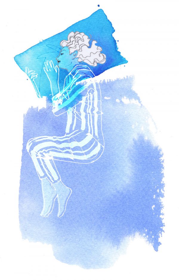 Sleeping beauty, series of 4 illustrations about sleeping positions