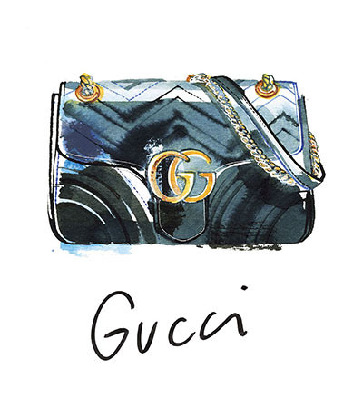 Gucci Marmont bag, watercolor fashion illustration
