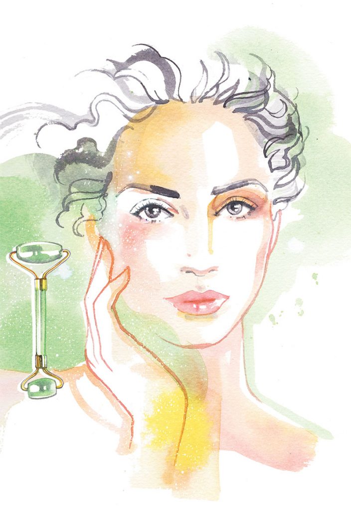 Migros Magazin, 2021, watercolour illustration about the glowing skin beauty trend