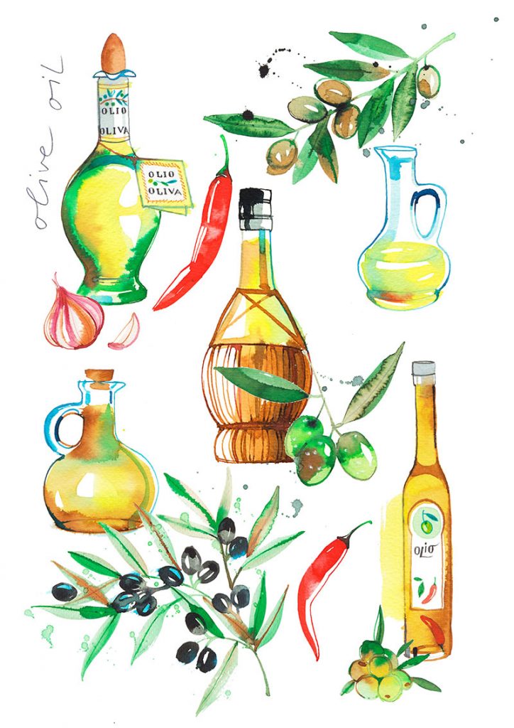 Olive oil, food illustration