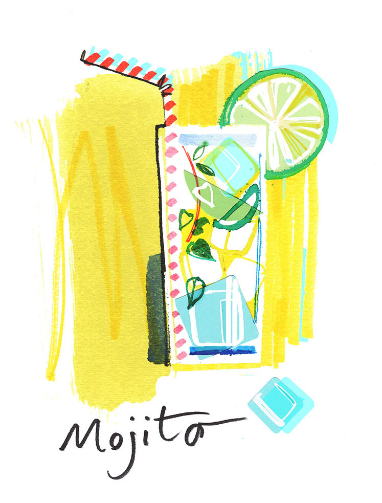 Summer cocktails collection: watercolor illustration of Mojito