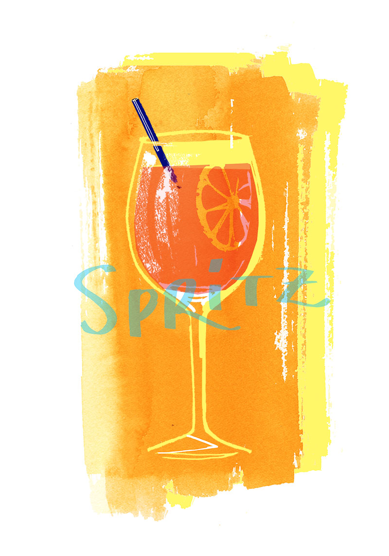 Summer cocktails collection: Spritz watercolor illustration
