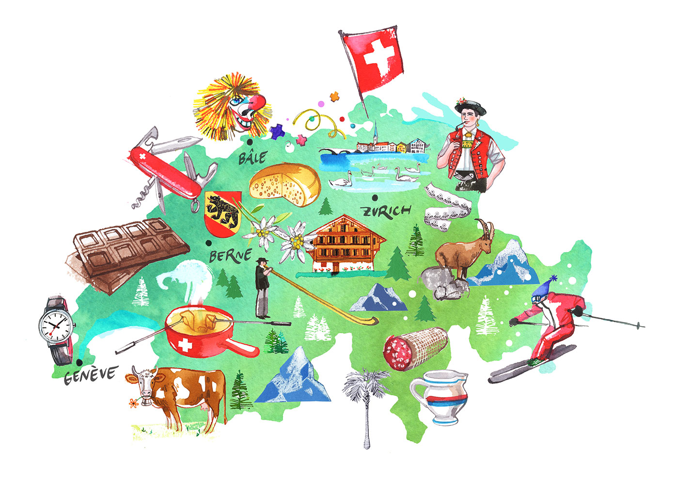 Illustrated Map of Switzerland