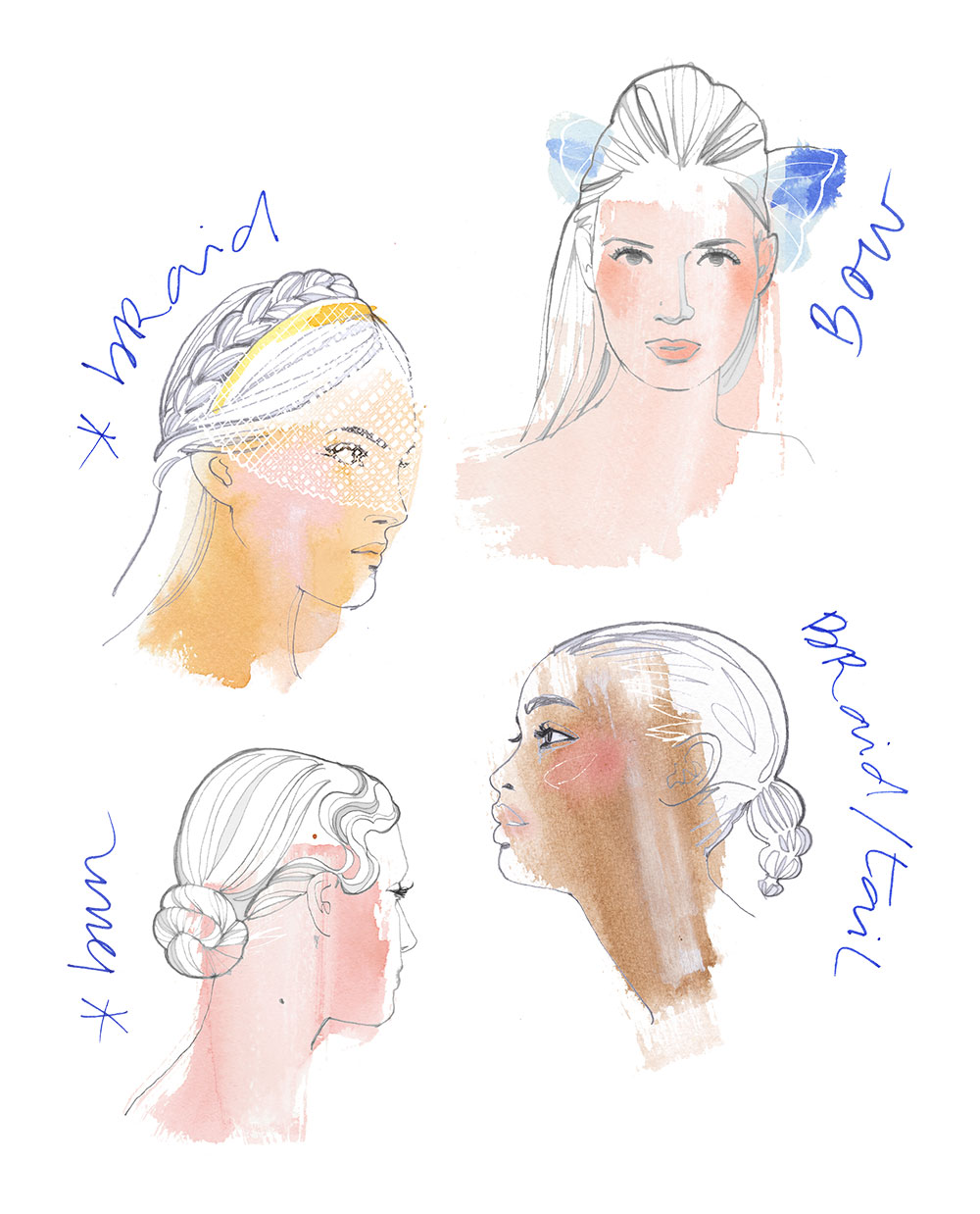 Illustration of four different Hairstyles