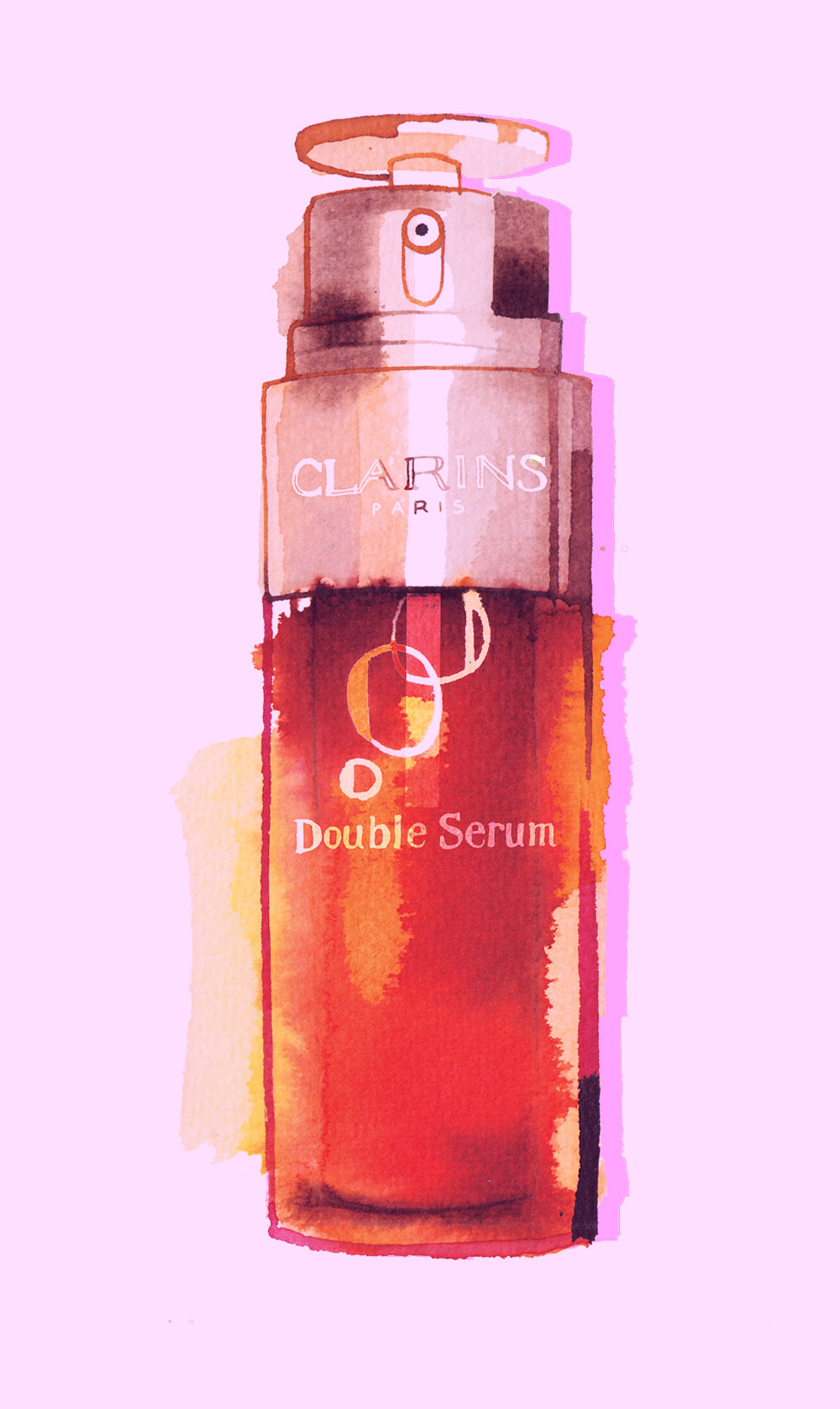 Watercolor Illustration of Clarins Double Serum - Madame Figaro, 2018