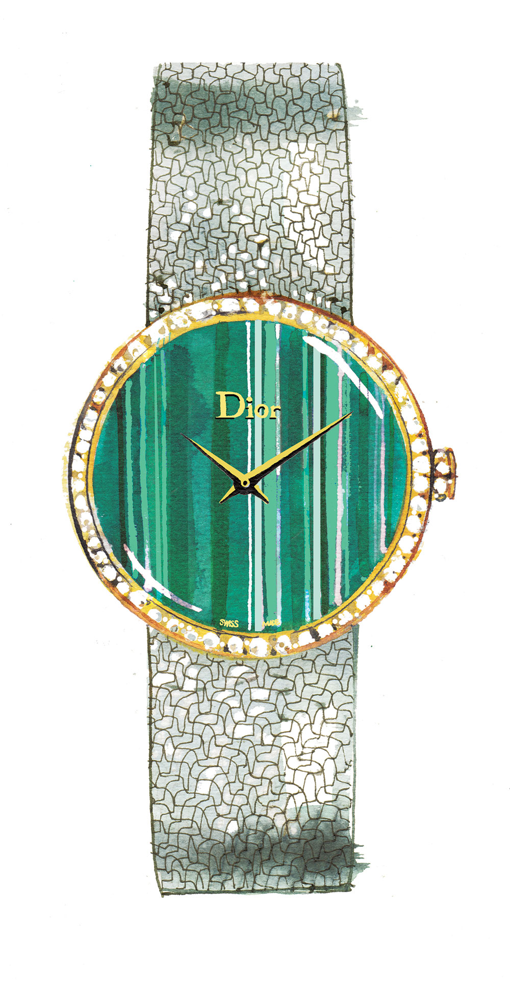 Watercolor Illustration of Watch D de Dior Satine - Madame Figaro, 2018