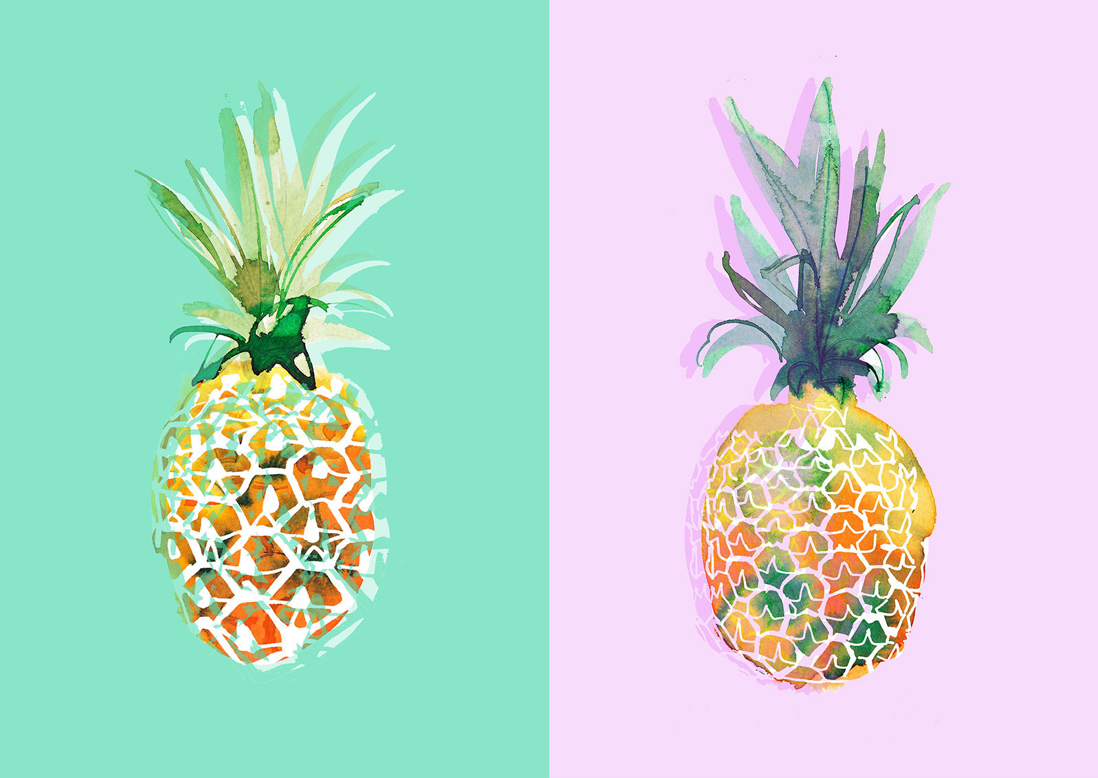 Illustration of Pineapples on Green and Pink Background
