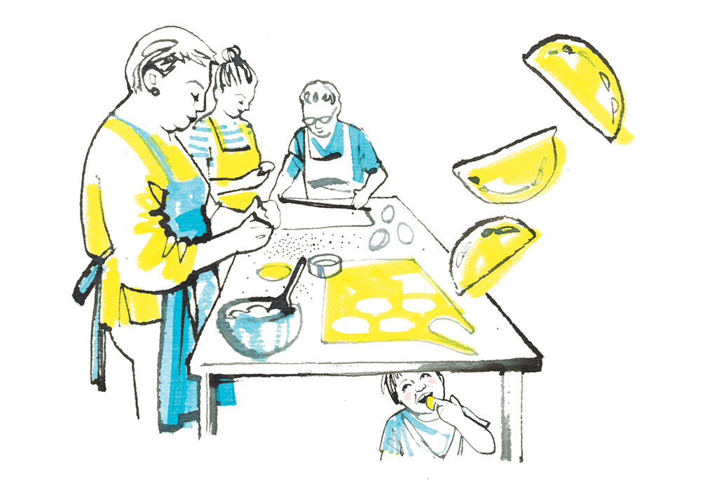 Illustration of Ukrainian women from different generations preparing home made food - Myself 2022