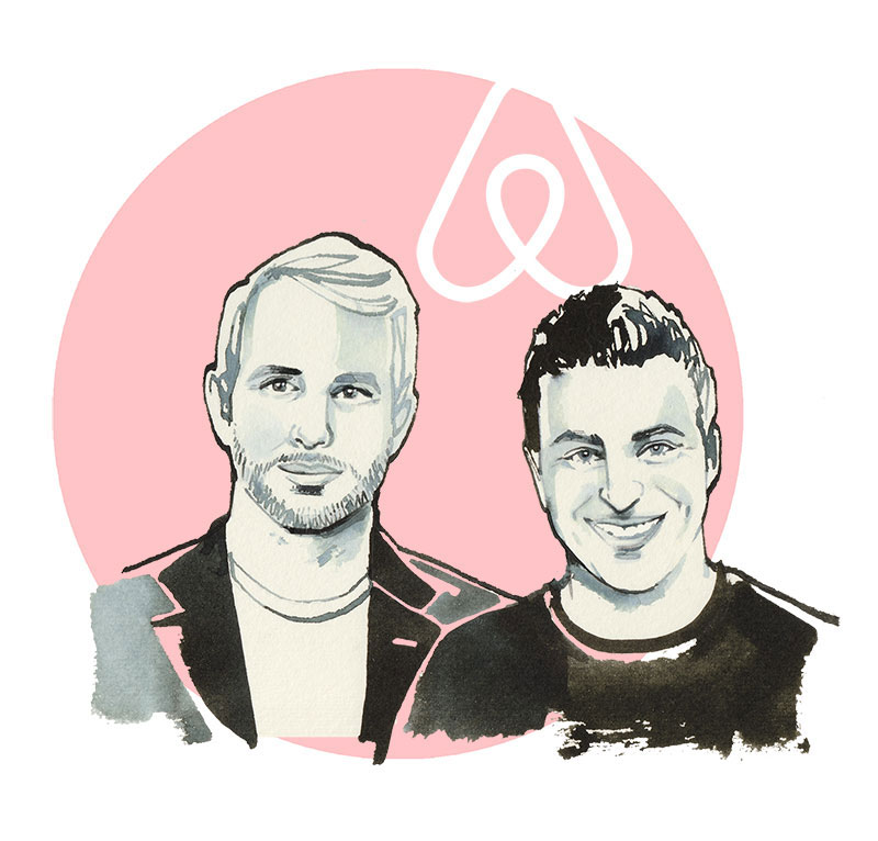 Illustrated Portraits of AIRBNB Founders Joe Gebbia and Brian Chesky